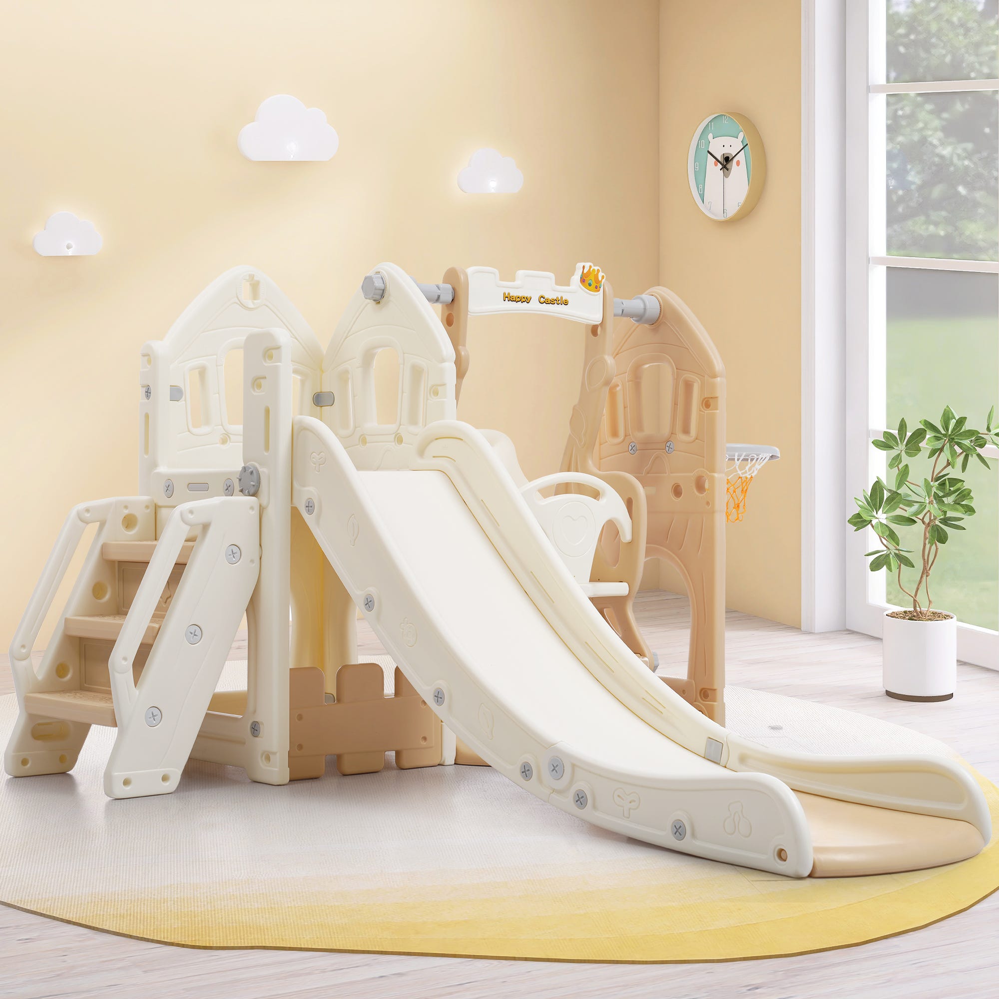 BestAlice Set Gioco 5 In 1 Per Bambini: Scivolo, Altalena, Canestro, Arrampicata E Deposito. Per Interni/esterni, Dai 18 Mesi. Struttura In HDPE Resistente.