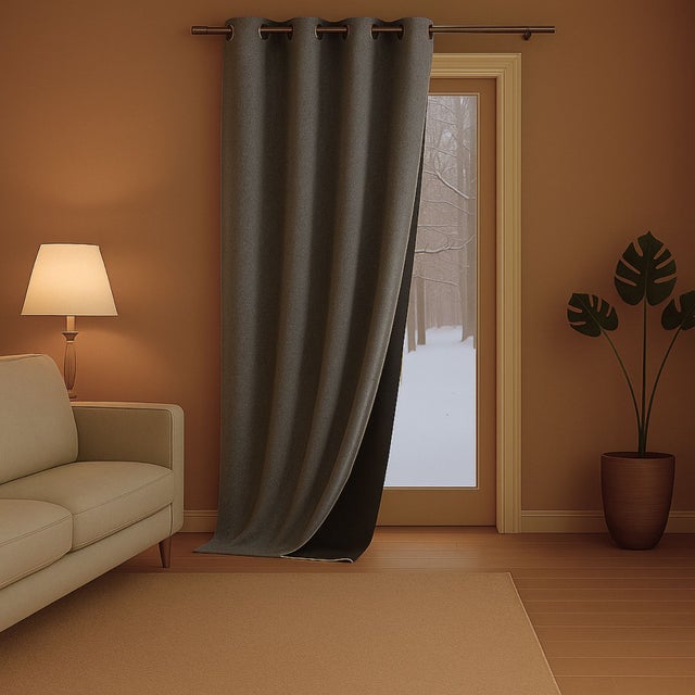 Rideau Thermique Doublé Polaire - Suédine Gris Anthracite 140x240 Cm - Prêt à Poser