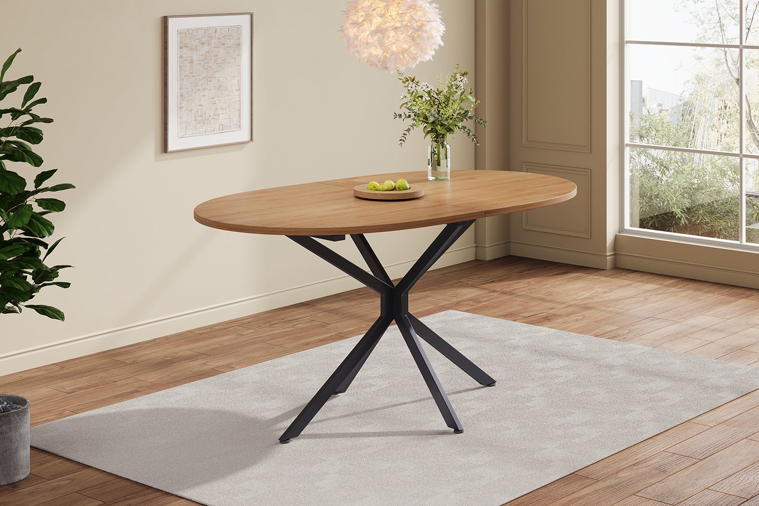 Table à manger ovale 4 à 6 couvert - 120 x 80 x 75.5 - MDF et pièds en métal - Naturel - 6