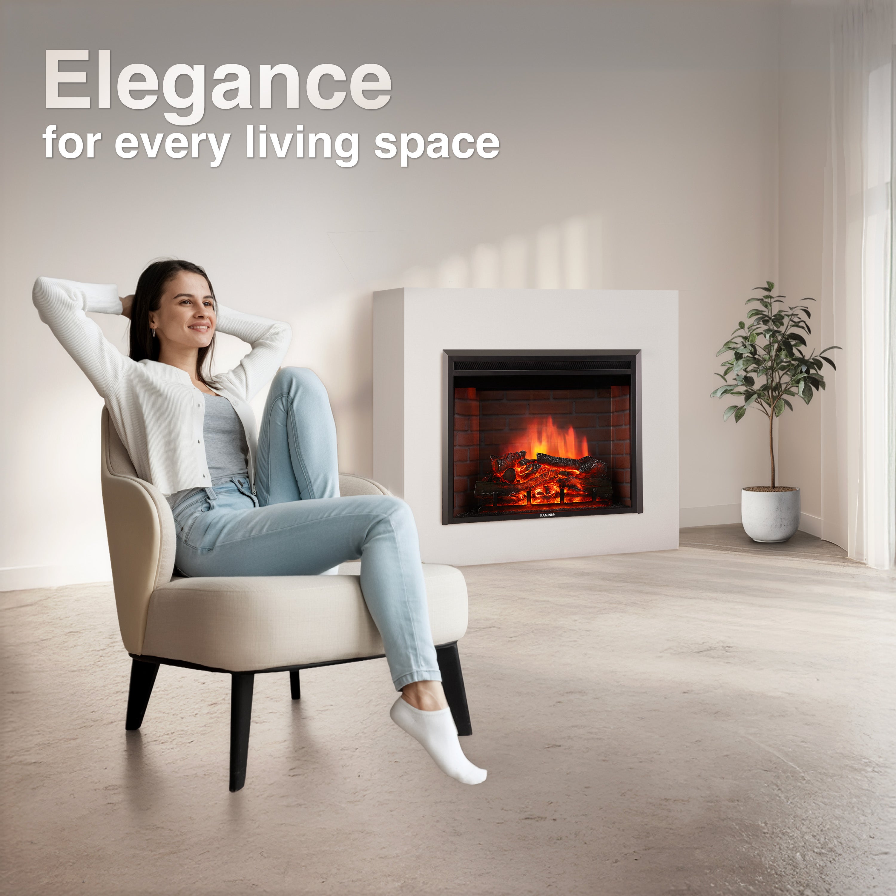 KAMINIO Cheminée électrique LUCA - Cheminée encastrable avec chauffage, effet de flamme 3D, 12 couleurs de flammes, télécommande - 23 pouces - 2