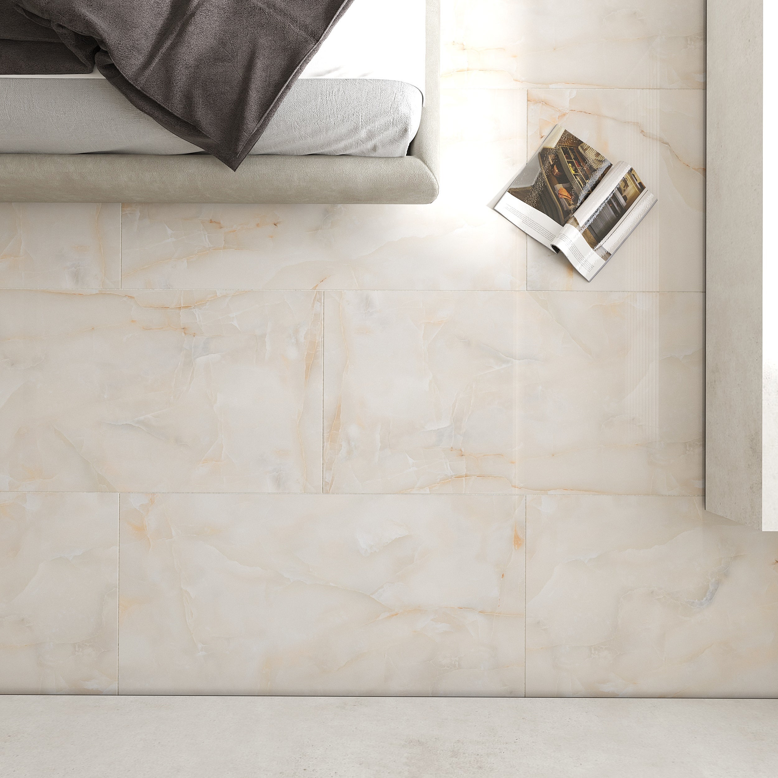Carrelage sol / mur effet marbre beige SUN ONYX l.60 x L.120 cm Brillant QUA - 2