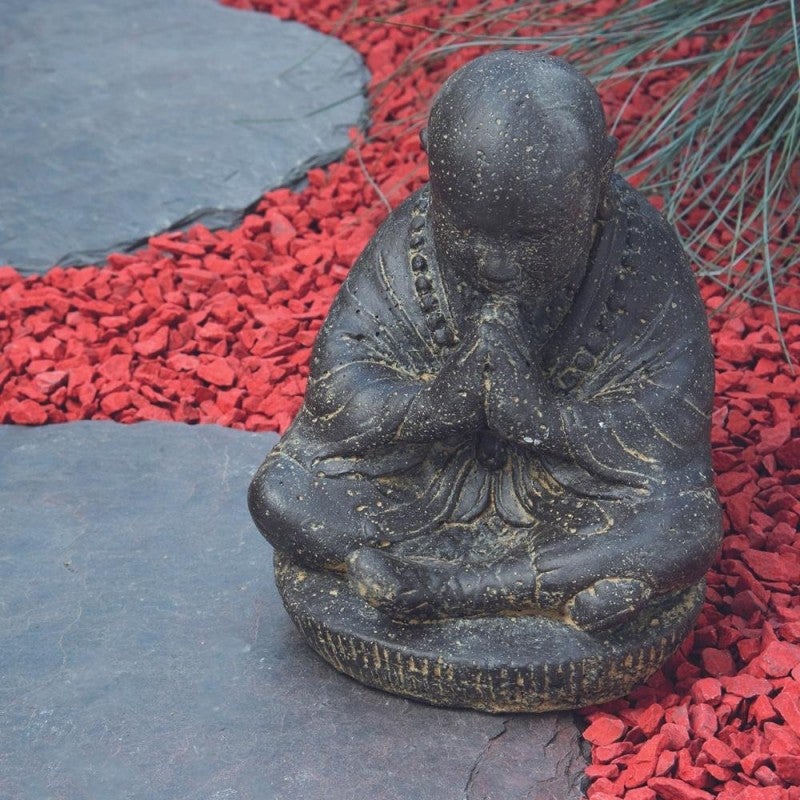 Statue jardin moine bouddhiste assis (grand format) - Gris 30 cm - 3