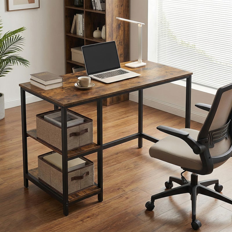 Table d’Ordinateur, Bureau avec Rangement, avec 2 Étagères Réversibles, Poste de Travail, Cadre en Acier, Style Industriel, Marron et Noir - 3