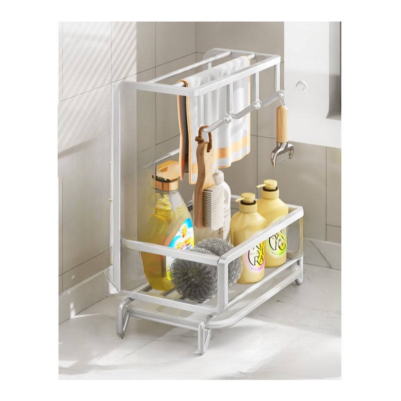 Wielofunkcyjny uchwyt na gąbki i ściereczki kuchenne, nie wymaga wiercenia - Biały uchwyt na ściereczki, model C (do umieszczenia na blacie)