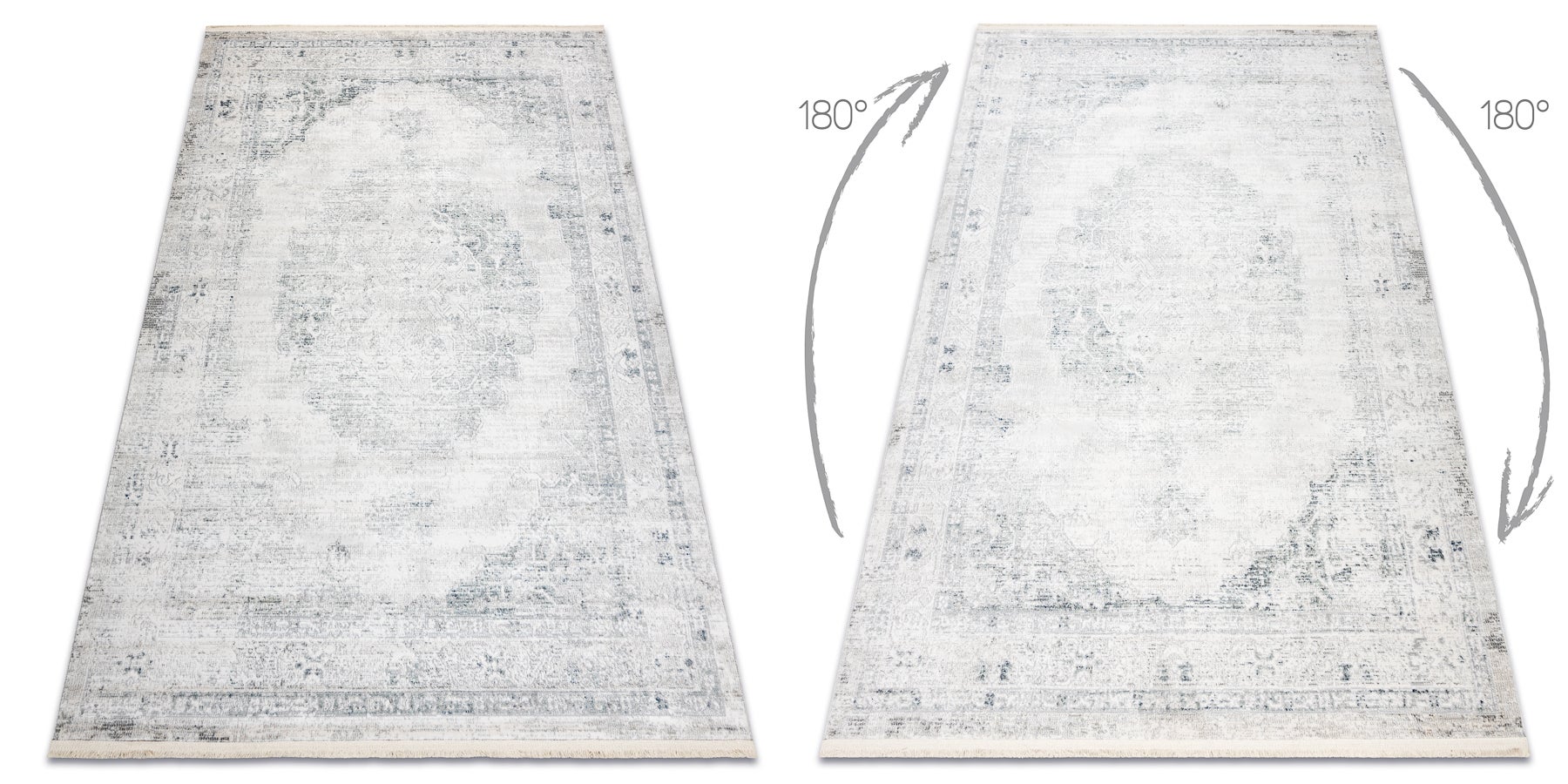 Dywan DISTIN 0201A biały / niebieski / jasnozielony nowoczesny - Ornament, ramka, vintage, frędzle 160x230 cm