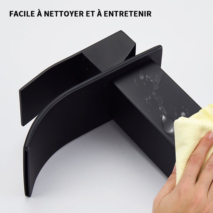 Noir Robinet Cascade pour Lavabo Mitigeur Salle de Bain en Acier Inox Mitigeur Lavabo avec Levier Unique - 3