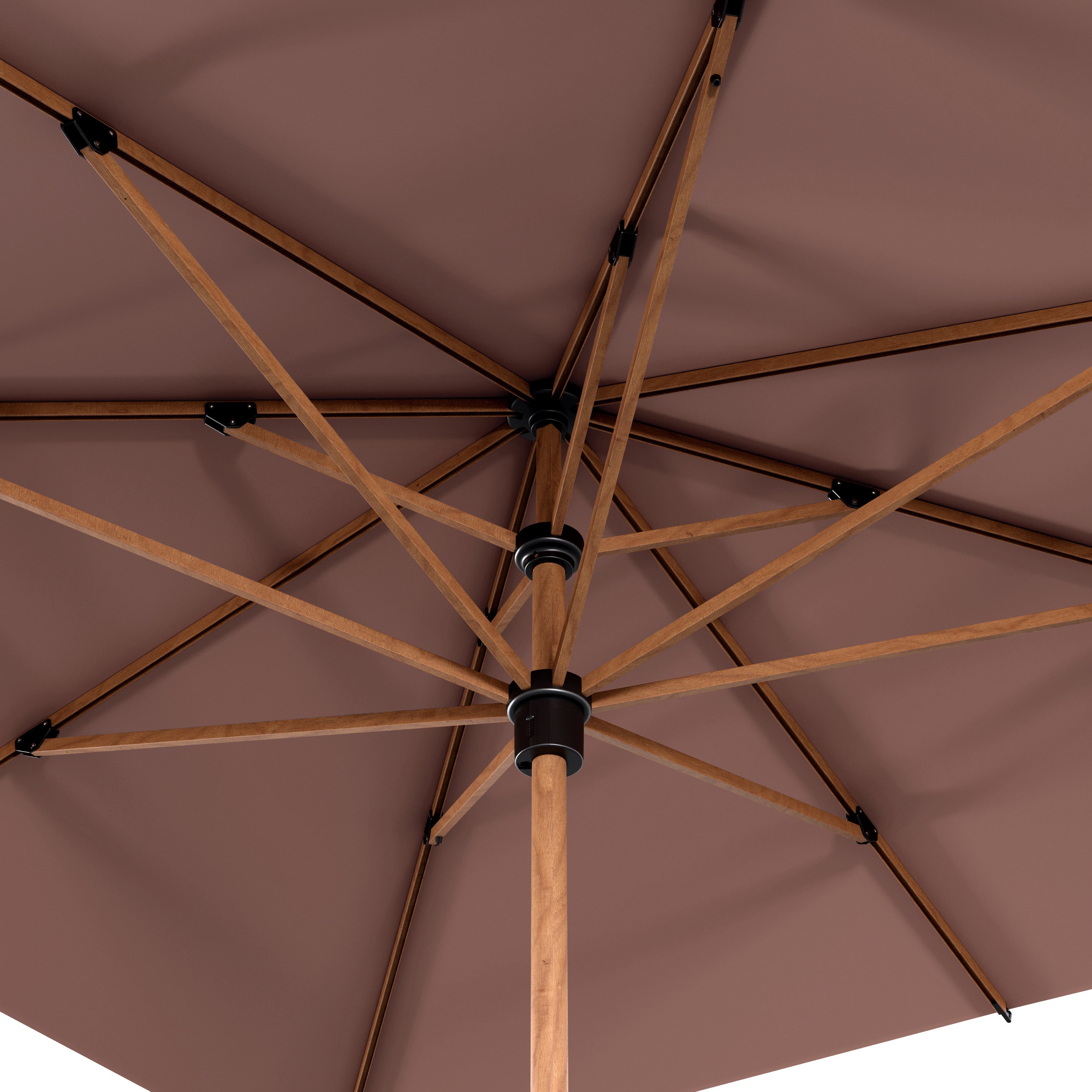 IASO Basics Sintra – Parasol carré 4x4, toile couleur terre cuite, structure effet bois - 4