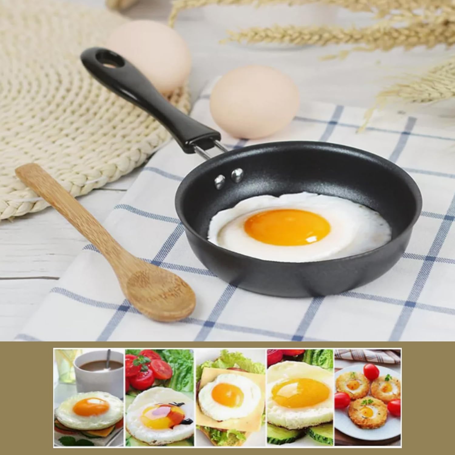Mała patelnia, mini patelnia do smażenia jednego jajka, patelnia nieprzywierająca, przenośna patelnia do omletów na kuchenkę gazową, płytę indukcyjną - 3
