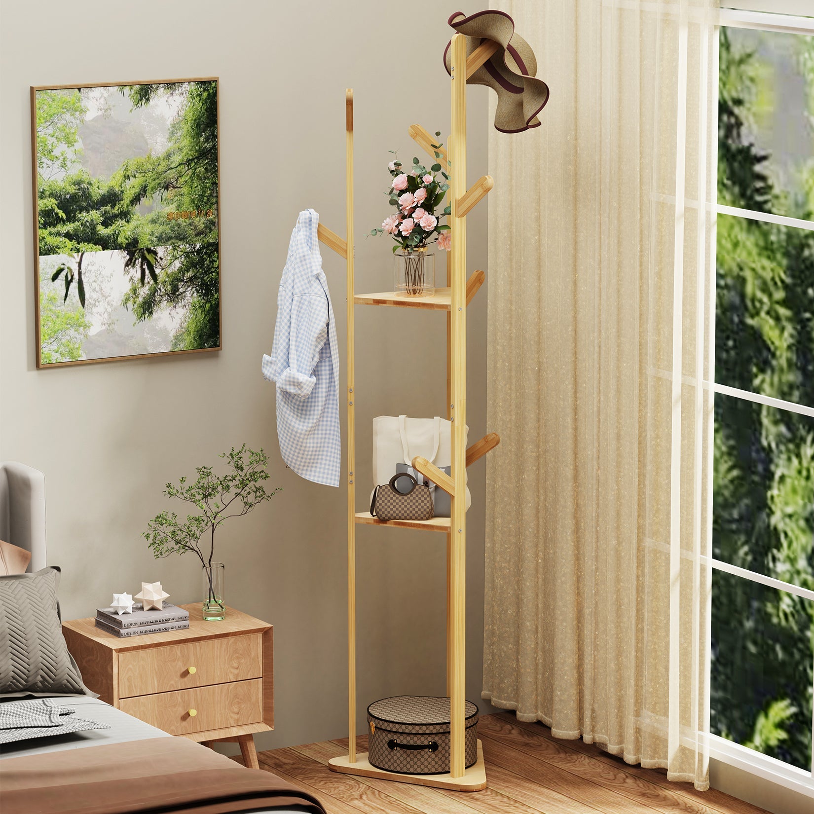 Porte-manteau sur Pieds en Bambou pour Maison, 170 x 40 x 40cm - 4