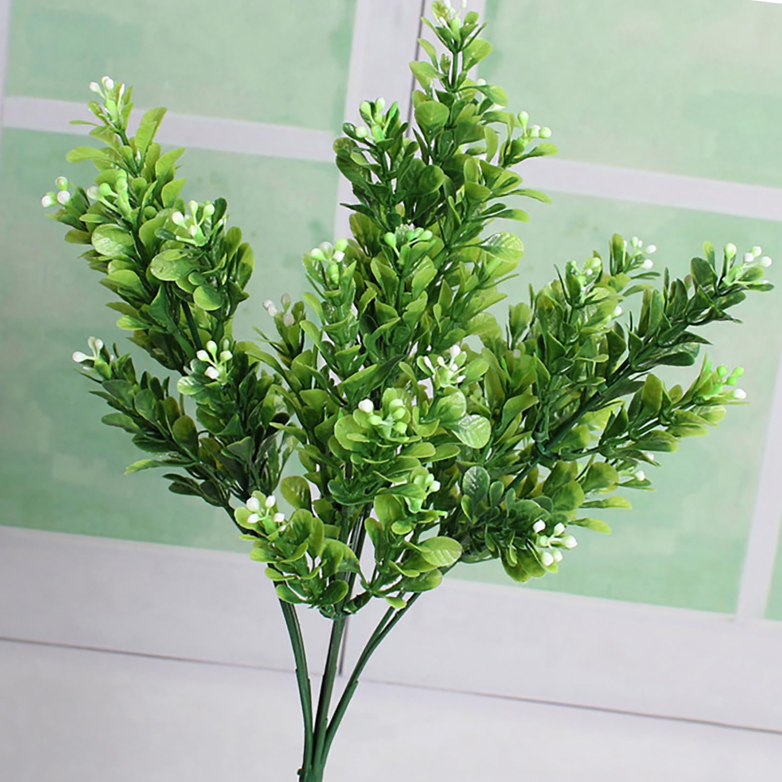 Fleurs artificielles plantes réalistes 7 branches en plastique décoratif fausses fleurs feuilles pour maison jardin balcon patio (blanc vert) - 3