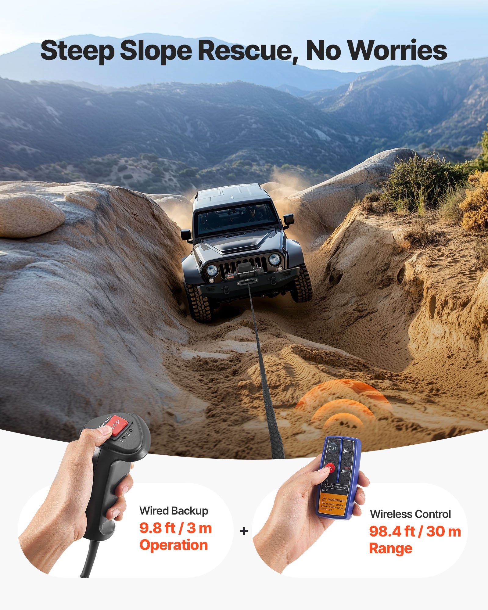Treuil électrique VEVOR, corde synthétique, 12 V CC, 6100 kg, Ø9,5 mm×26 m, télécommande sans fil/fil, IP55, pour SUV/Jeep/remorque/bateau/4x4 - 5