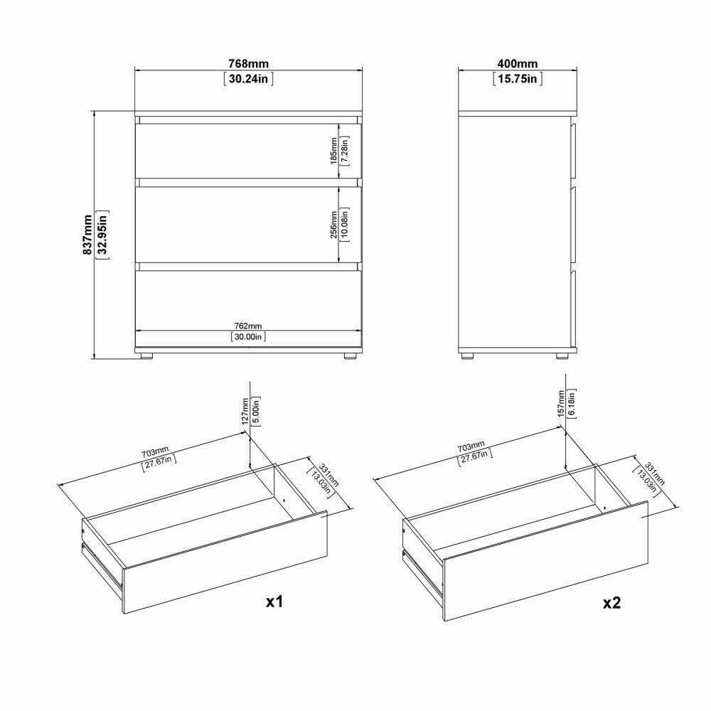 Commode Pomme, Commode polyvalente, Commode de chambre, Meuble avec tiroirs, 77x40 h84 cm, Blanc - 3
