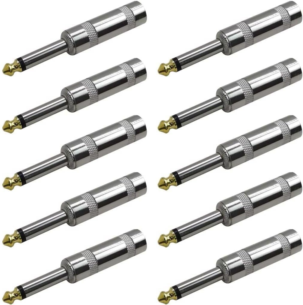 10 szt. 6,35 mm 1/4" TS złącze lutowane typu jack, złącze lutowane mono audio 6,35 mm, wtyk mikrofonowy TS 6,35 do kabli wysokich