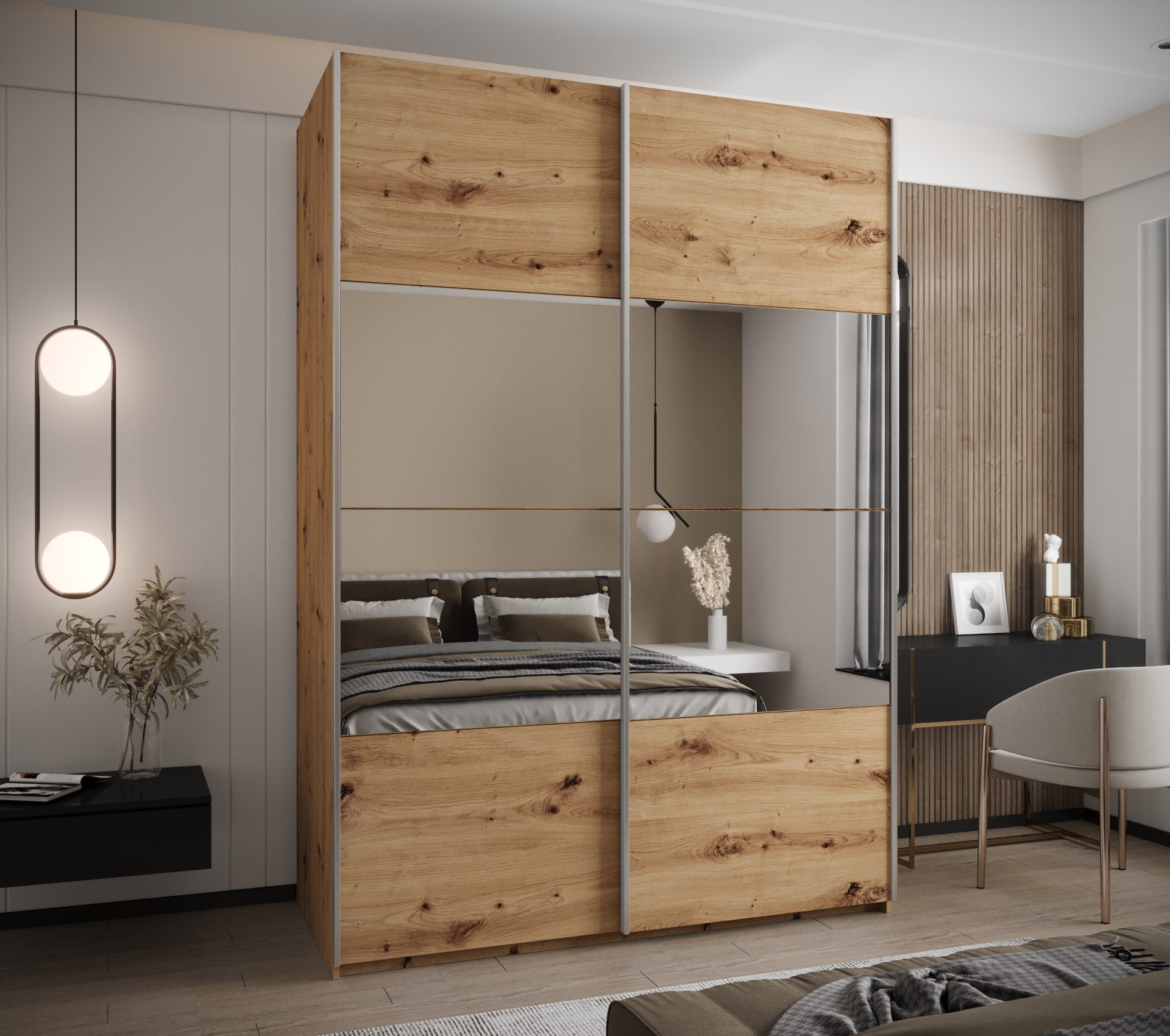 Szafa przesuwna wysoka Lux 4 170 x 64 x 245,5 cm artisan + artisan + u. srebrny - Abiks Meble - 2