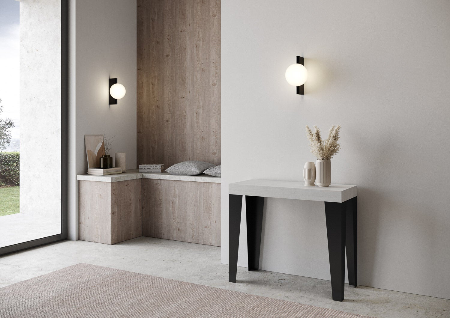 Consolle allungabile 90x40/196 cm Flame Bianco Frassino telaio Antracite - 2