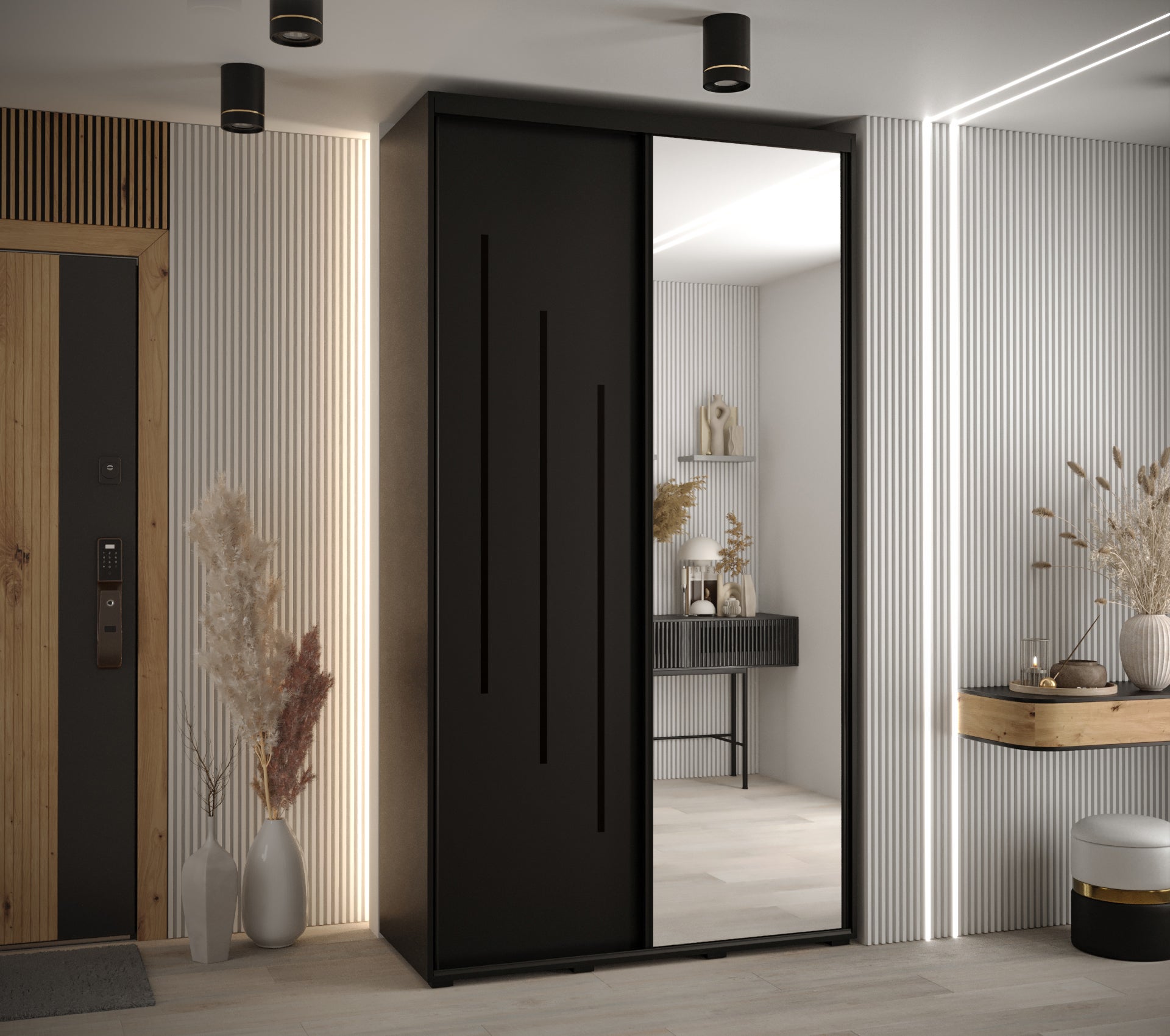 Szafa przesuwna z lustrem wysoka Davos 9 130 x 45 x 235,2 cm czarny + czarny + u. czarny - Abiks Meble - 2