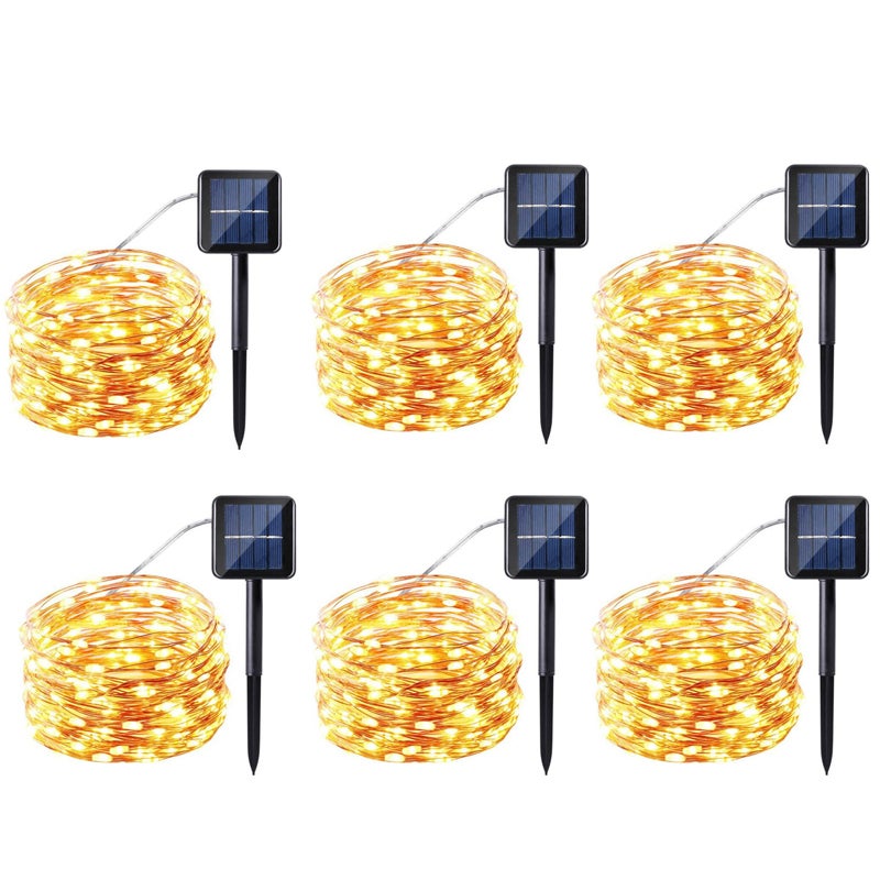 6Pcs 20m 200LED girlandy słoneczne 8 trybów zewnętrzne choinki imprezowe oświetlenie ogrodowe wodoodporne - ciepłe białe światło
