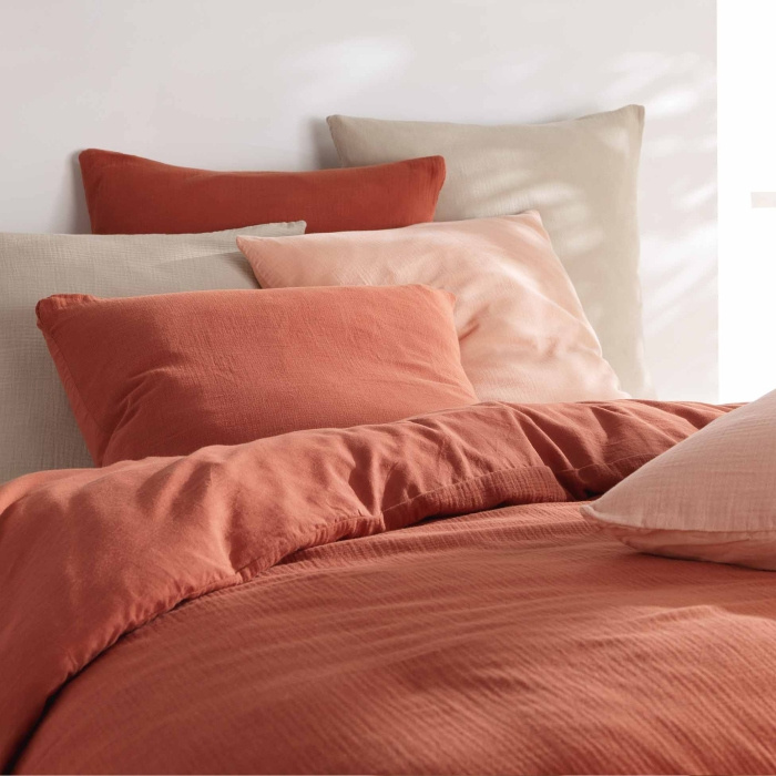 Parure de lit 140 x 200 cm double gaze coton uni 57 fils Angelia Sable - 3