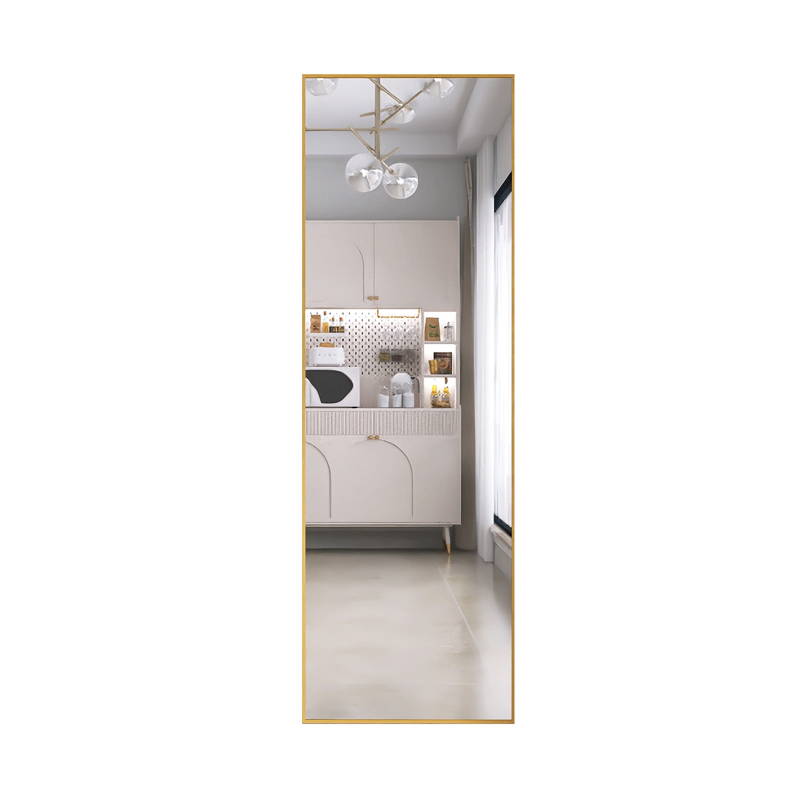 Miroir sur pied 162 x 53 cm–Miroir sur pied incurvé au cadre en alliage d’aluminium,idéal pour chambre,dressing,salon–Design moderne,doré - 6