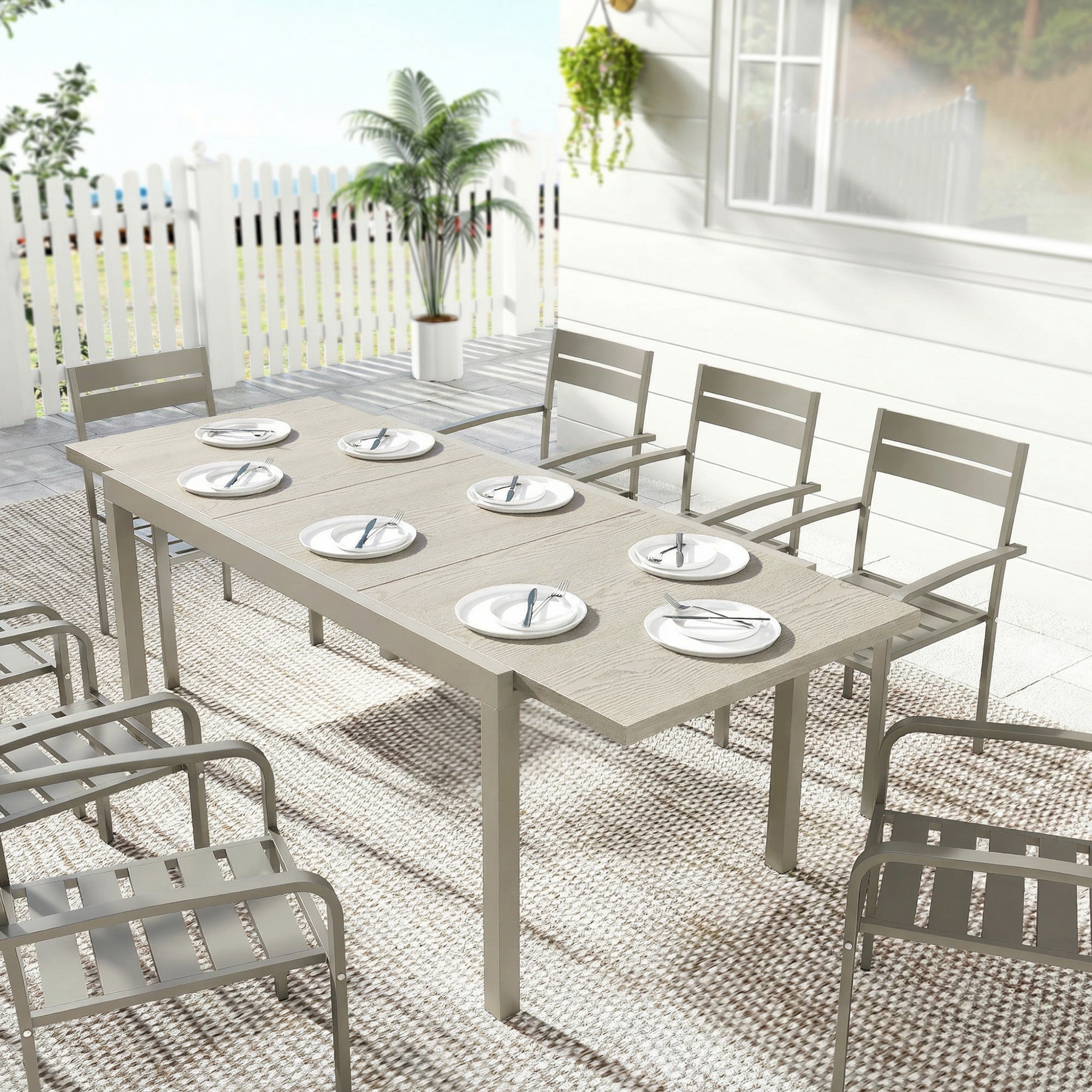 Table de jardin extensible pour 8 à 10 personnes, en aluminium et acier, 154/214 x 85 x 75 cm, gris clair - 4