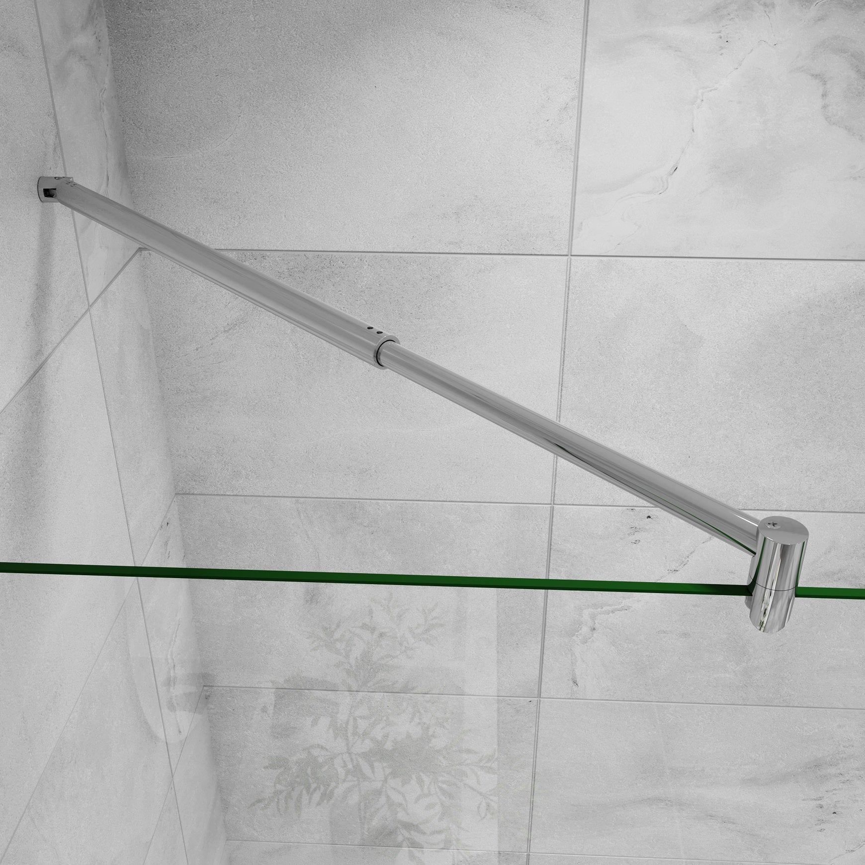 Paroi de douche à l'italienne 110x190cm en 6mm verre avec bandes horizontales sérigraphiées, livré avec barre de fixation 70-120cm en cylindrique - 4