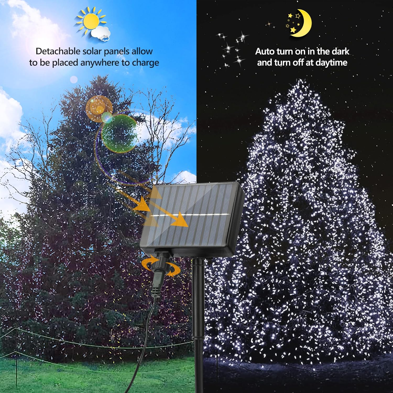 Luci solari da esterno, 52 metri, 500 LED, 8 modalità, impermeabili, adatte per giardini, feste, matrimoni e decorazioni per patio, luce bianca calda | Leroy Merlin