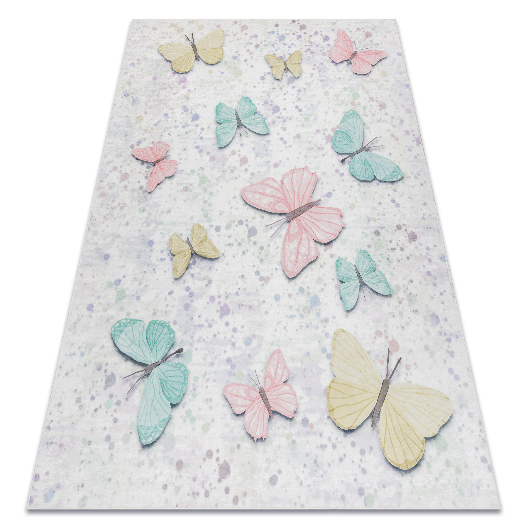 Alfombra lavable bambino 1610 mariposas para niños antideslizante - crema 160x220 cm