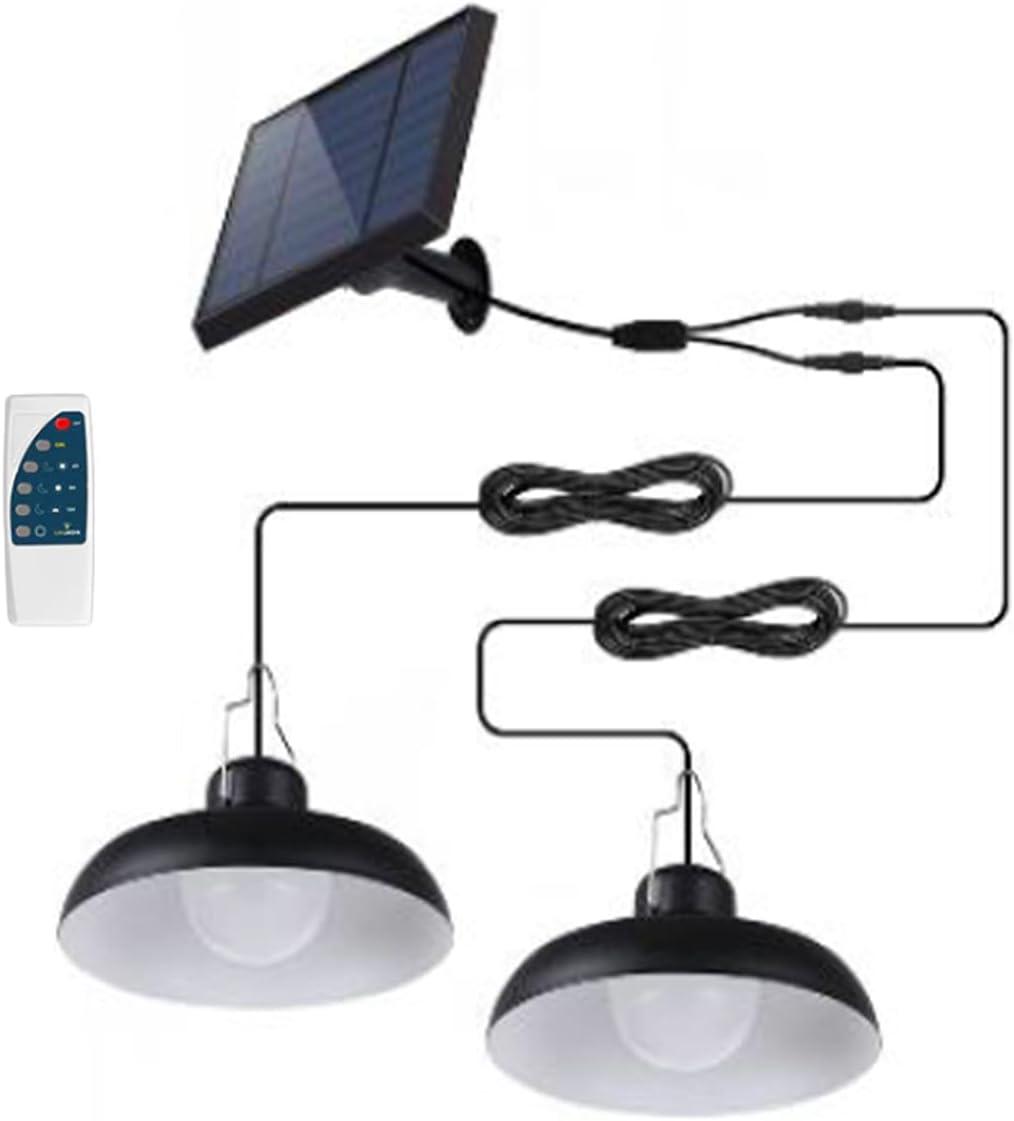 Podwójna Lampa Wisząca Solarna LED 2x WAREN – Metalowy Klosz Czarny – Biały Zimny – Pilot – Czas Działania 10h – Wodoodporna IP44