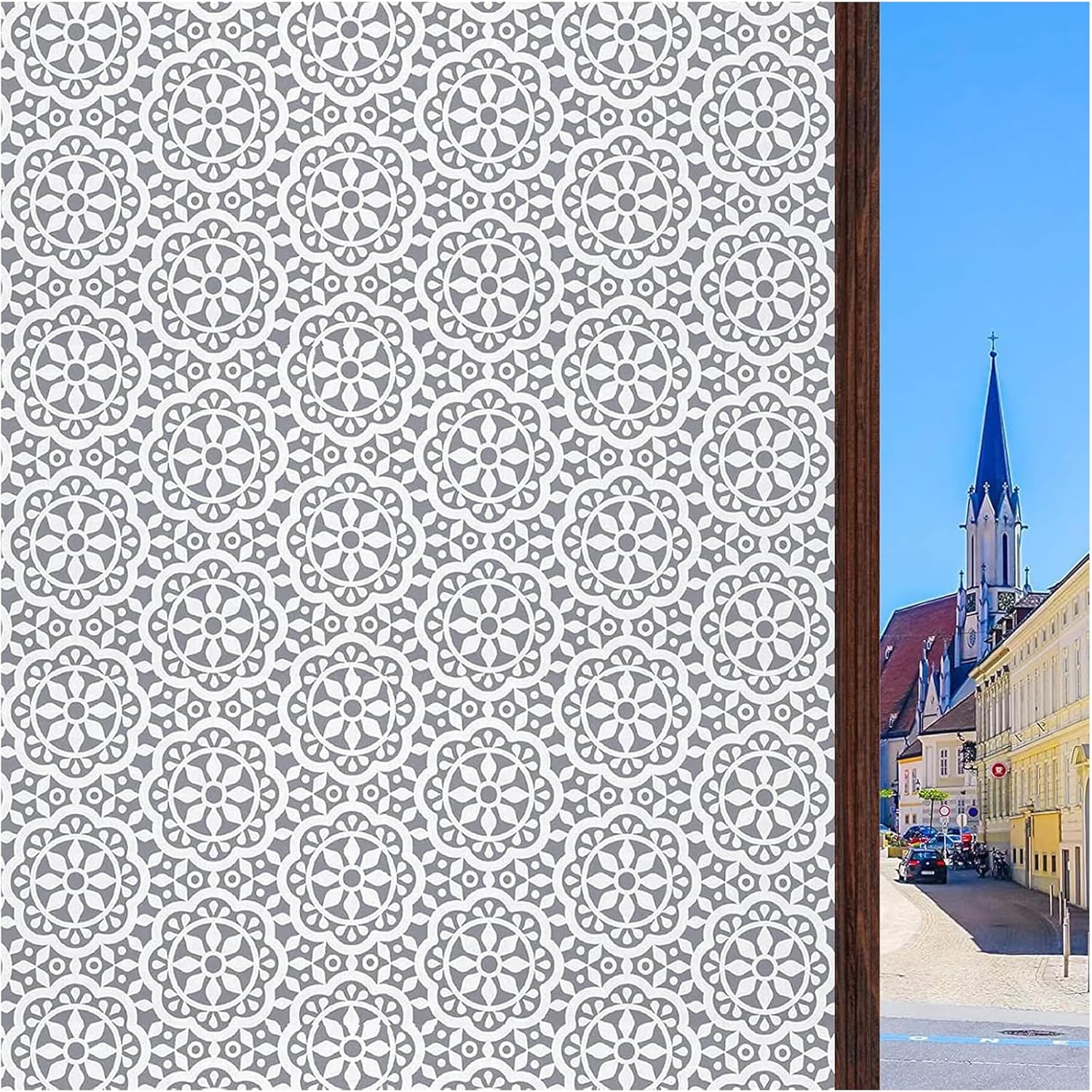 30 x 200 cm Folia okienna z matowym wzorem, zapewniająca prywatność - Dekoracyjna folia koronkowa - Folia statyczna - Naklejka winylowa