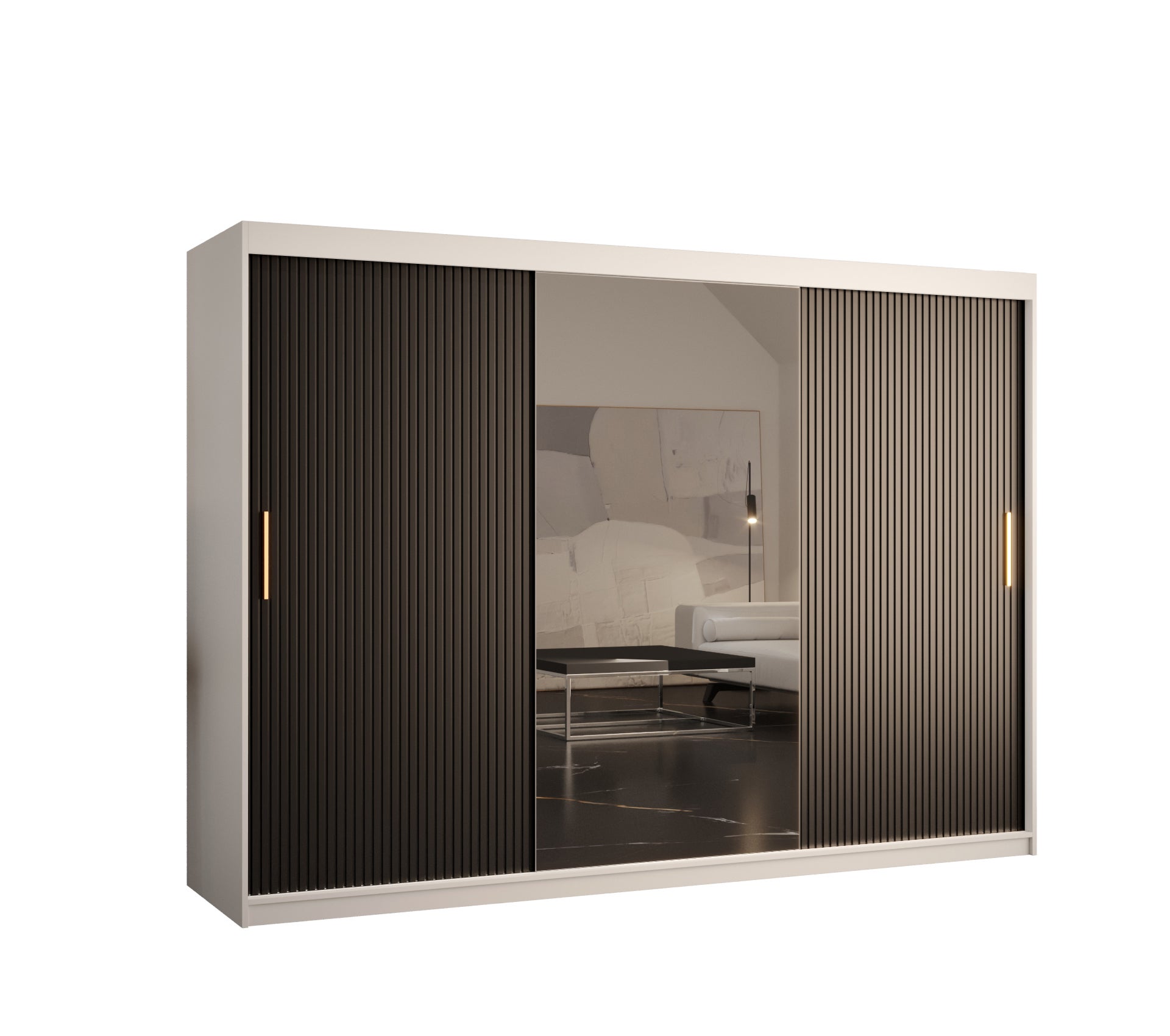 Szafa przesuwna garderoba RIFLO SLIM 2 250 x 62 x 200 cm Biały + Czarny - Abiks Meble