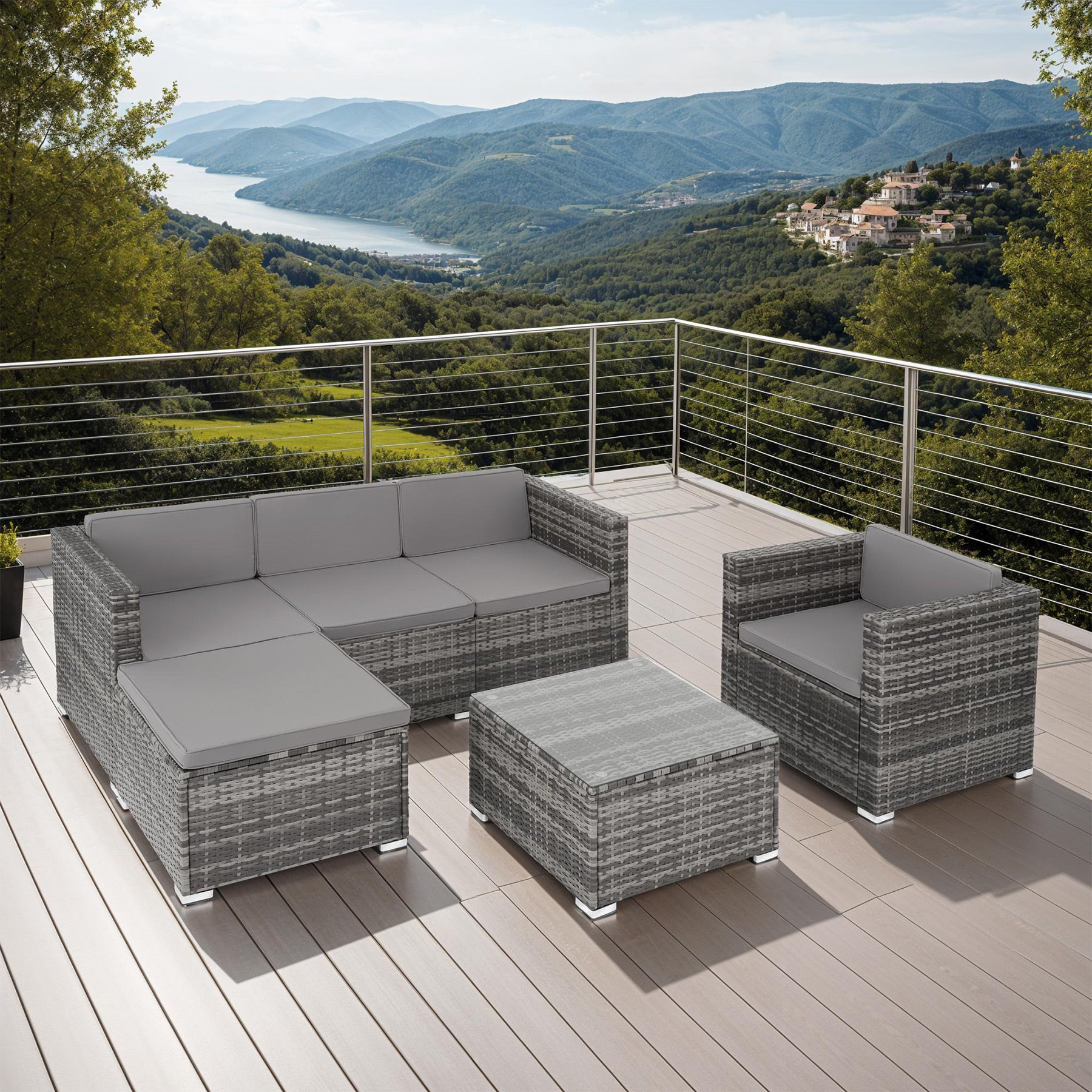 TECTAKE Conjunto de rattan para 4 a 5 pessoas - 3