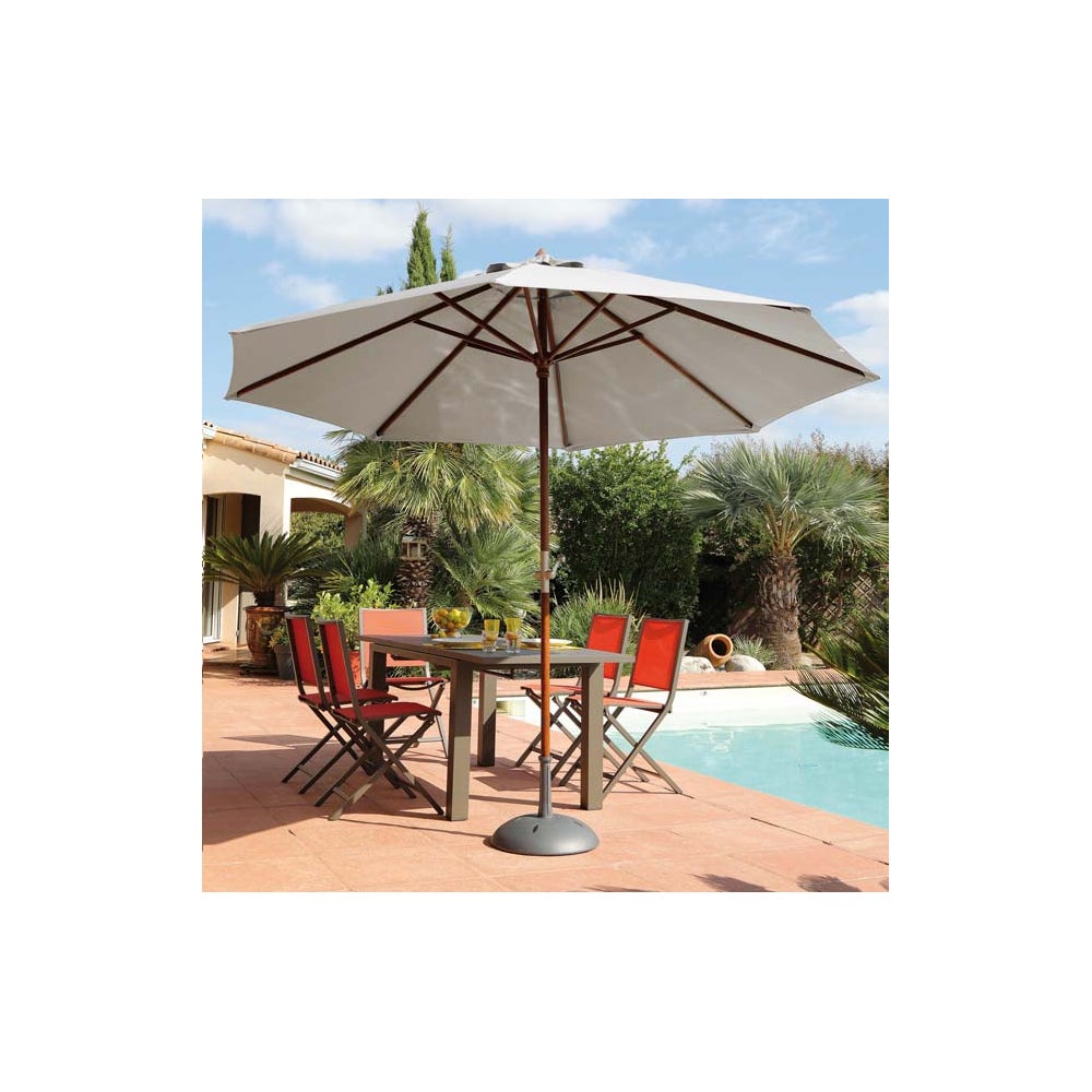 Parasol Rond Pied en Bois Diamètre 3m Ouverture par Manivelle - A203702 - 2