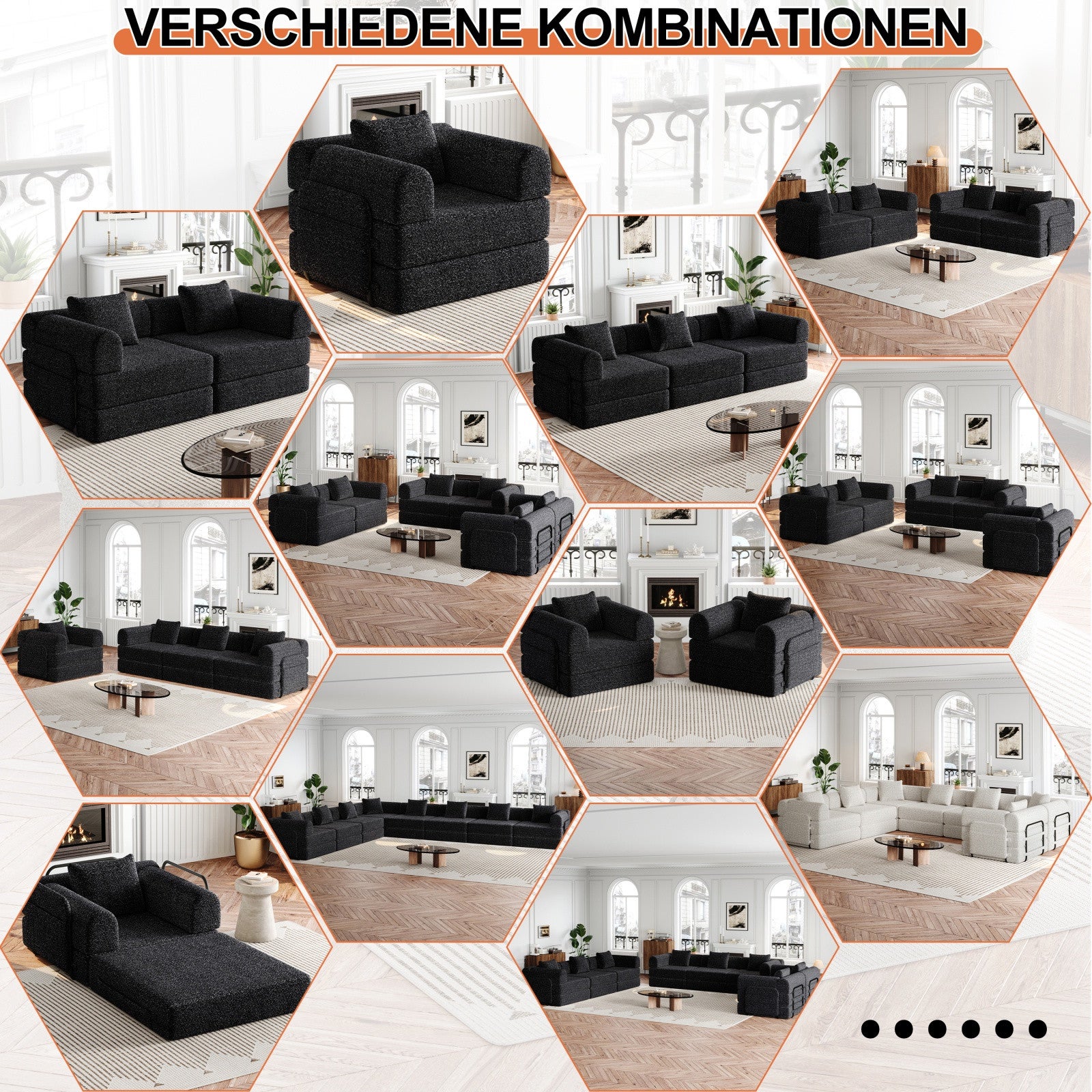 Fauteuil-canapé 2 en 1 183.8 x 91.4 x 69.8 cm – Canapé-lit convertible 183.8 x 91.4 x 69.8 cm – Tissu chenille – Noir - 6