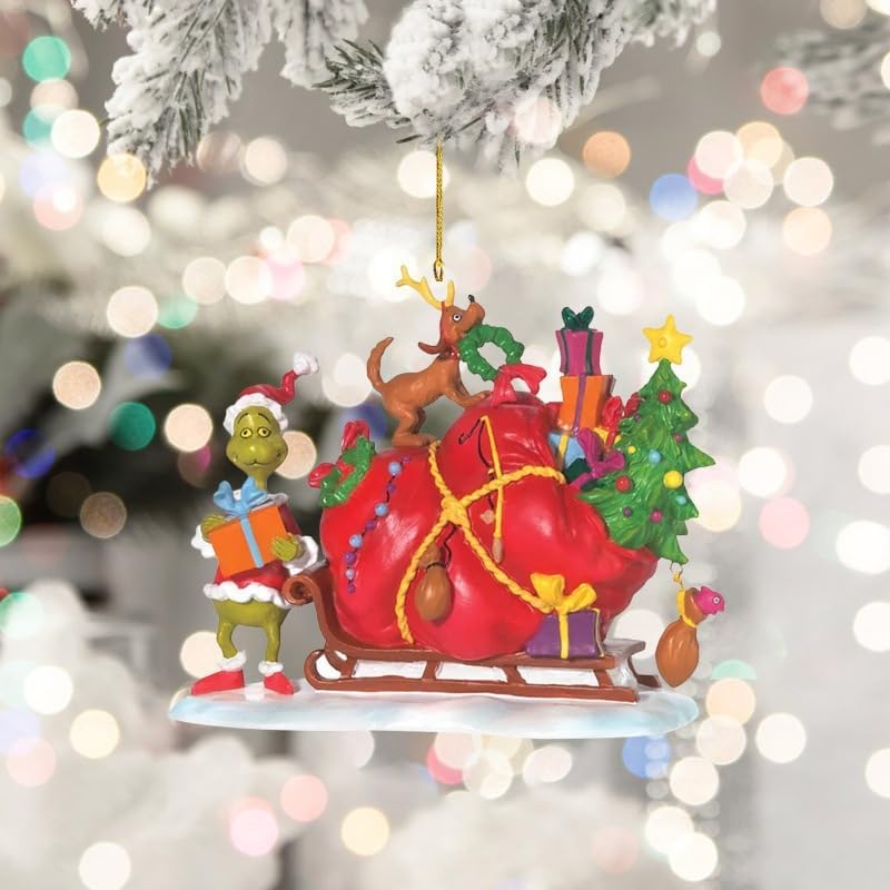 płaskich, dwuwymiarowych ozdób choinkowych Grinch – ozdoby świąteczne w stylu bajkowym - 5