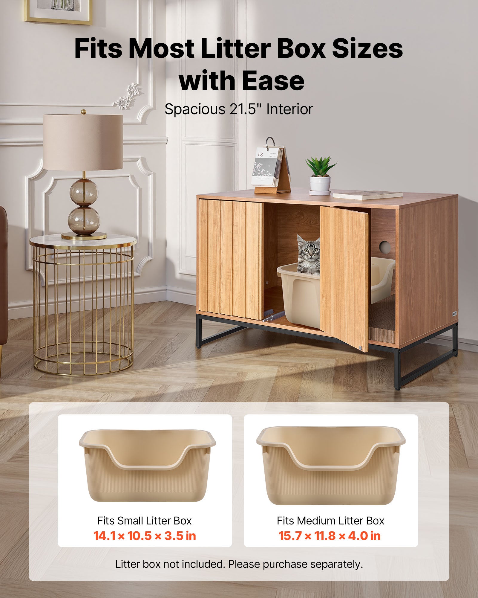 Meuble cache-litière VEVOR, bois, 80×51×56,8 cm, niche avec griffoir, compatible plupart bacs, pour salon - 4