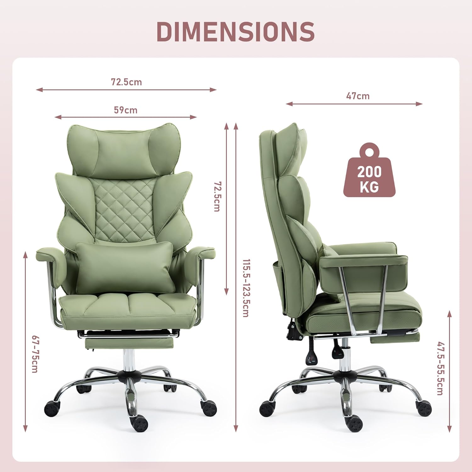 LONXIU Sedia da Ufficio con Poggiapiedi - Sedia Ergonomica per Gaming e Dirigenti, con Rotazione a 360°, Schienale Regolabile da 90°-135° e Braccioli Morbidi per il Massimo Comfort (Verde