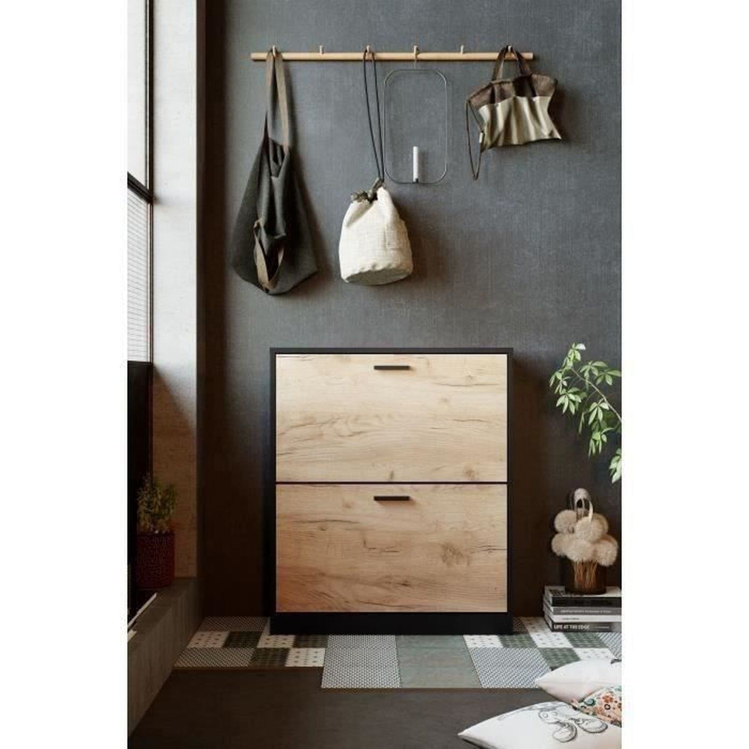 Meuble Chaussure 2 Portes D cor Ch ne Et Noir 74 X 25 X 88 Cm Meuble chaussure 2 portes d cor ch ne et noir 74 x 25 x 88 cm