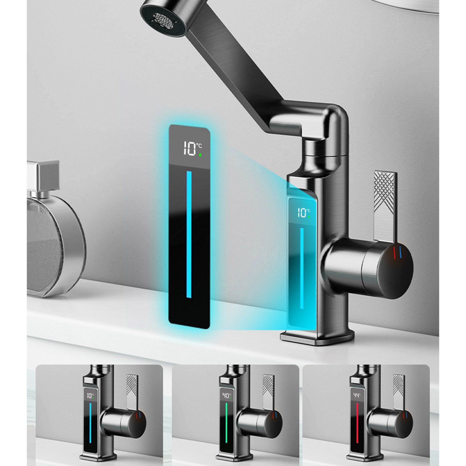 Inteligentny kran z ramieniem przegubowym – wyświetlacz cyfrowy, 5 trybów przepływu, obrót o 1080°