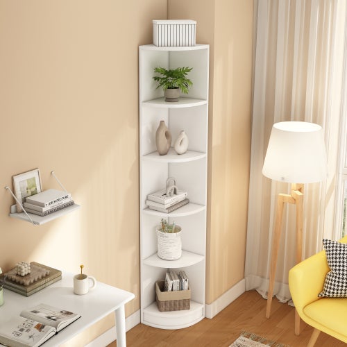 Estante de Canto em MDF 5 Prateleiras, Design Triangular, Forte, Simples e Branca, 42x30x180 cm - 5