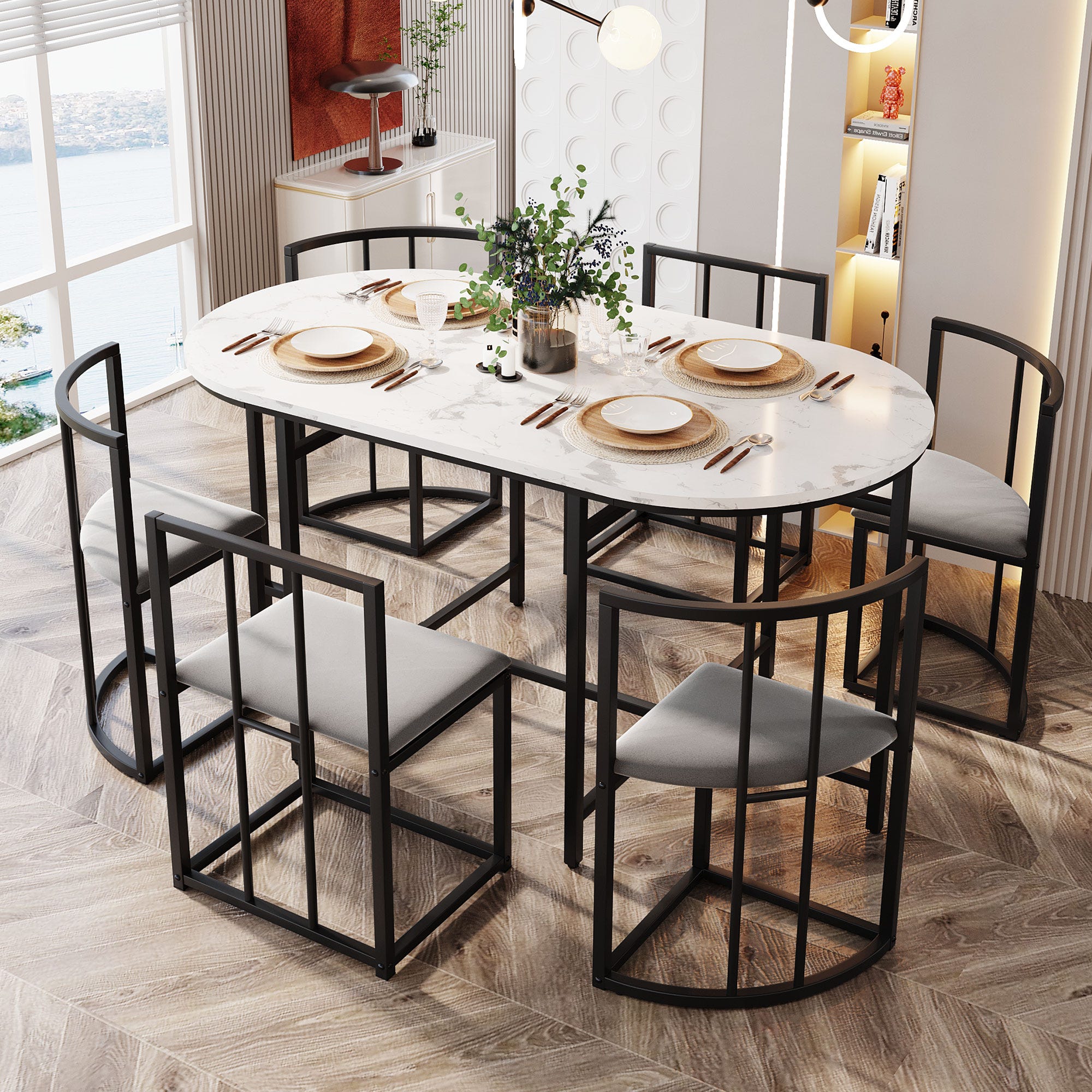 Ensemble table à manger avec 6 chaises, table blanche 140x80x76 cm ...