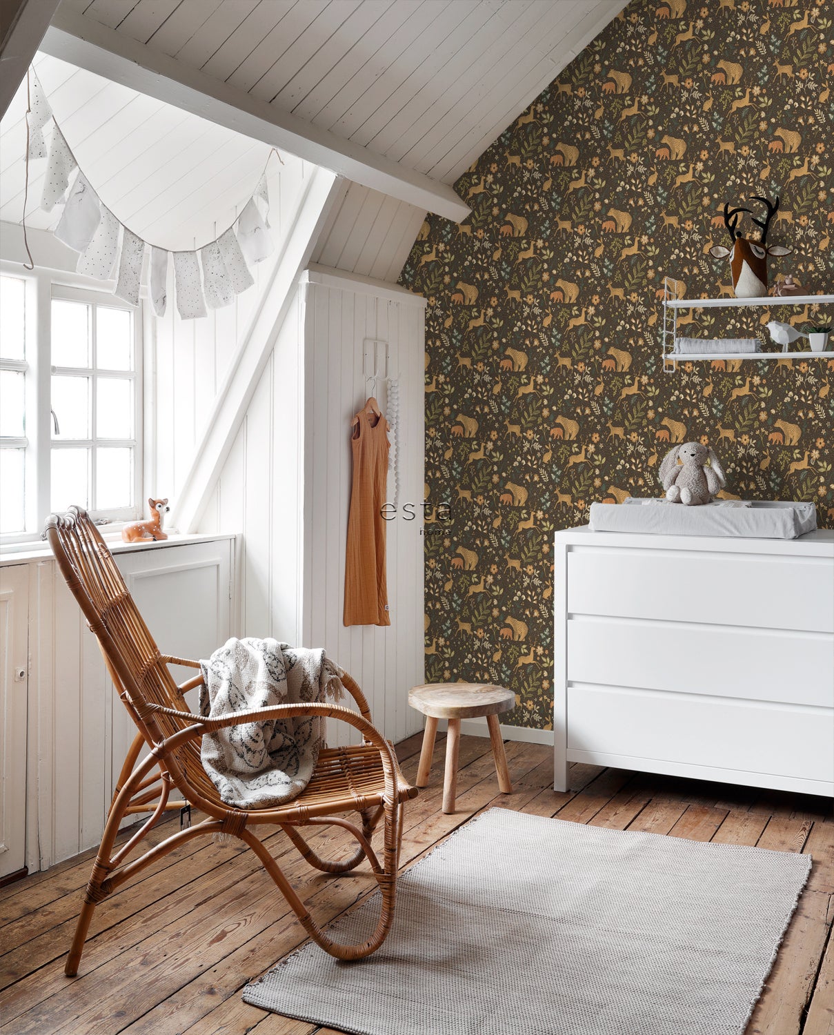 Papier peint forêt avec des animaux de la forêt marron et beige - 53 cm x 10.05 m - ESTAhome - 4