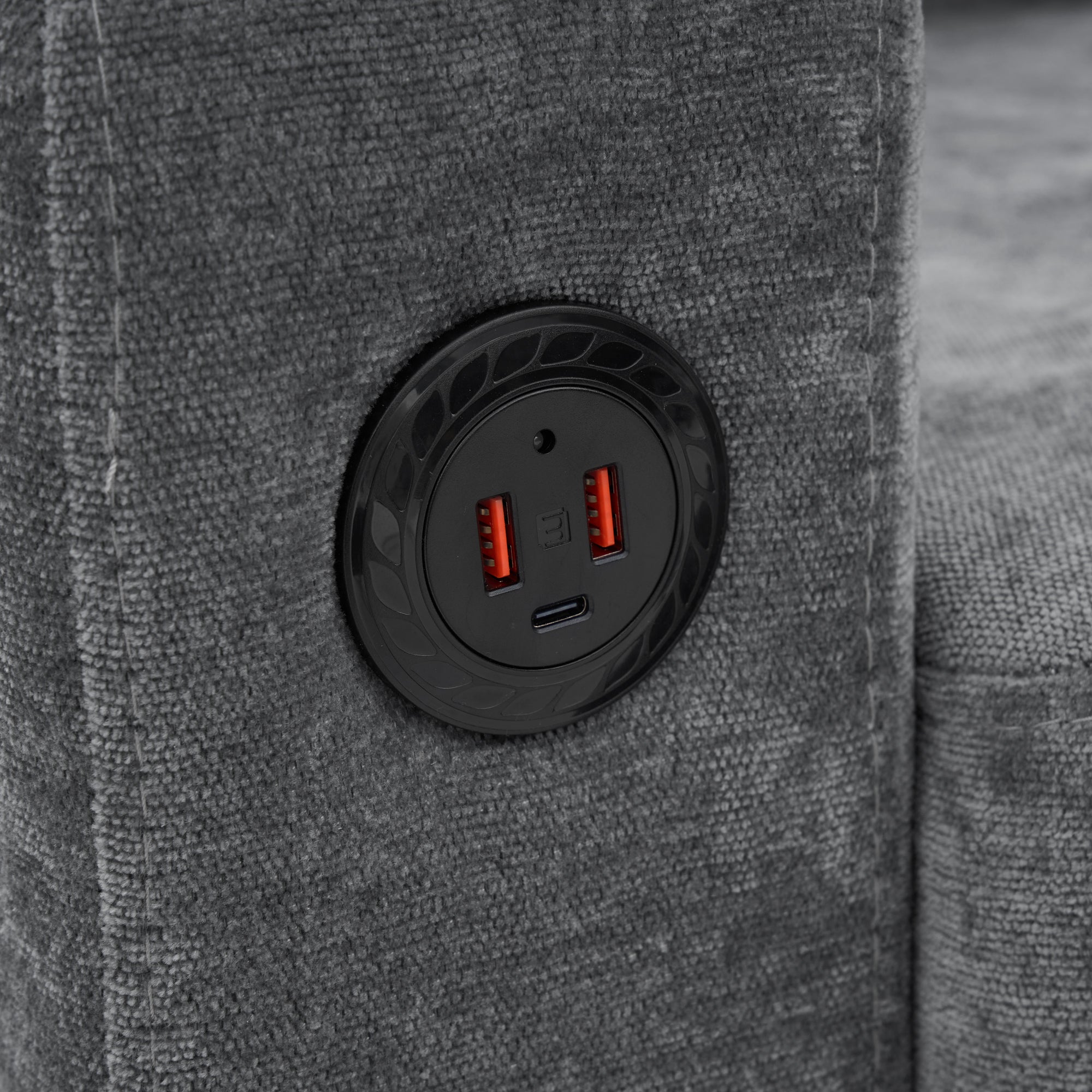 Canapé rembourré avec ports USB et Type-C, canapé 3 places avec deux porte-gobelets - Canapé-lit en L, gris, lin - 4