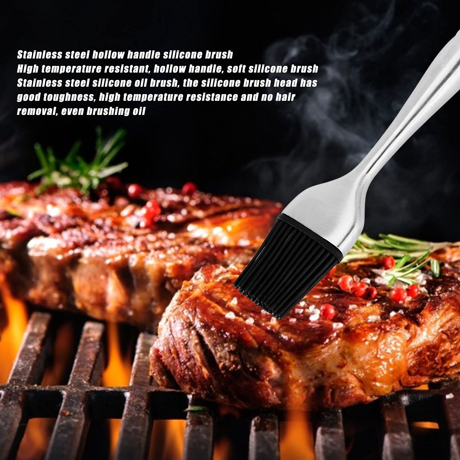 Pinceau à badigeonner en silicone, brosse à barbecue robuste, manche en acier inoxydable, haute température - 2