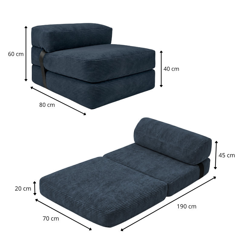 Poltrona cama com capa removível 70x190 cm BANANAIR azul escuro - 4