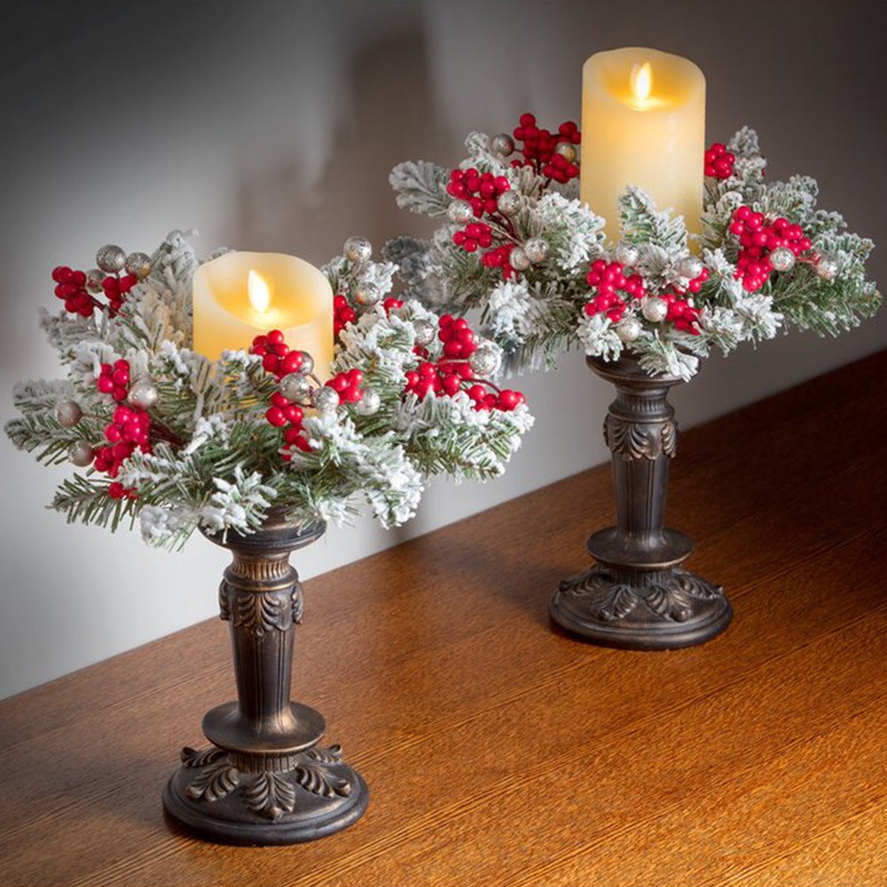 Coroas de velas natalinas, arranjo de mesa com frutinhas artificiais de 28 cm, guirlanda branca para decoração de mesa, porta de entrada de inverno. - 5