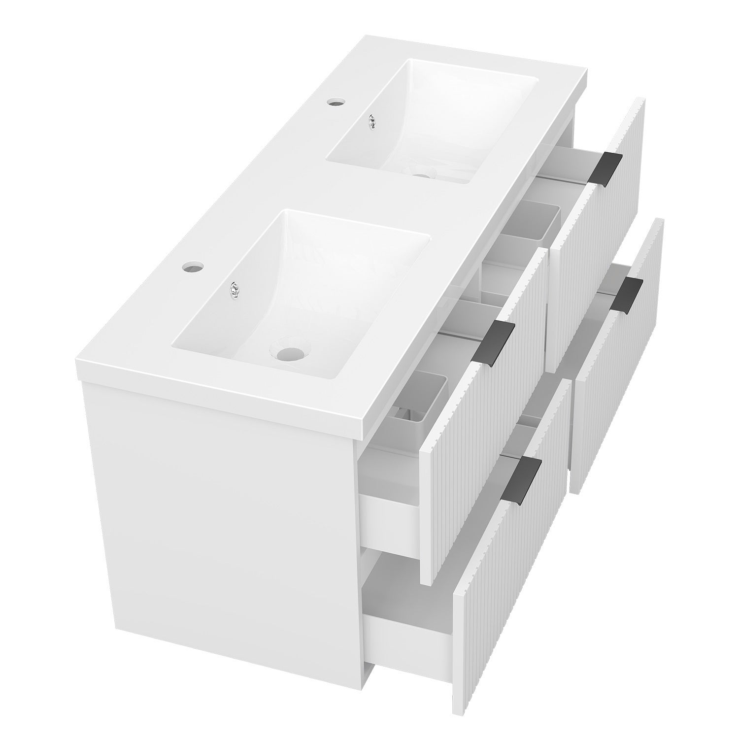 AICA Meuble de salle de bain mural Blanc 120 cm - 4 tiroirs, lavabo inclus - 2