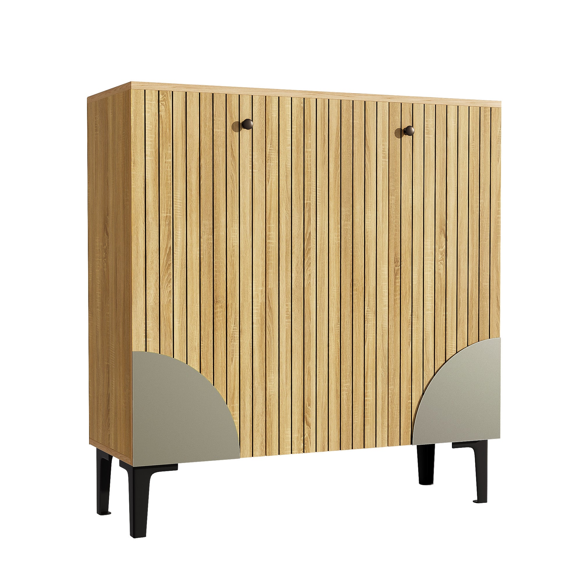 Szafka na buty z 3 drzwiami - 90 x 32 x 94 cm - Płyta wiórowa i czarne nogi z tworzywa PVC - Kolor drewna - 9