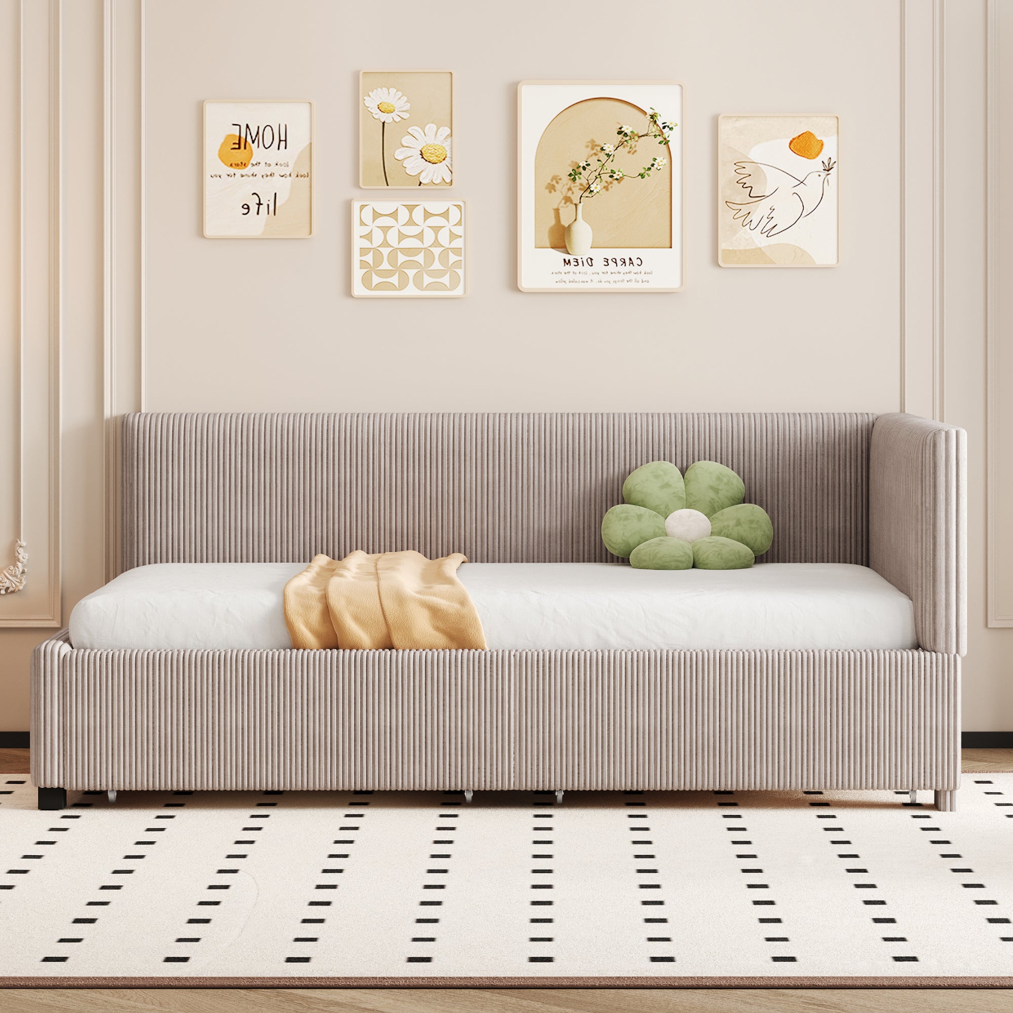 Łóżko tapicerowane 90x200cm z aksamitu - 2 szuflady - z listwową podstawą - Szary