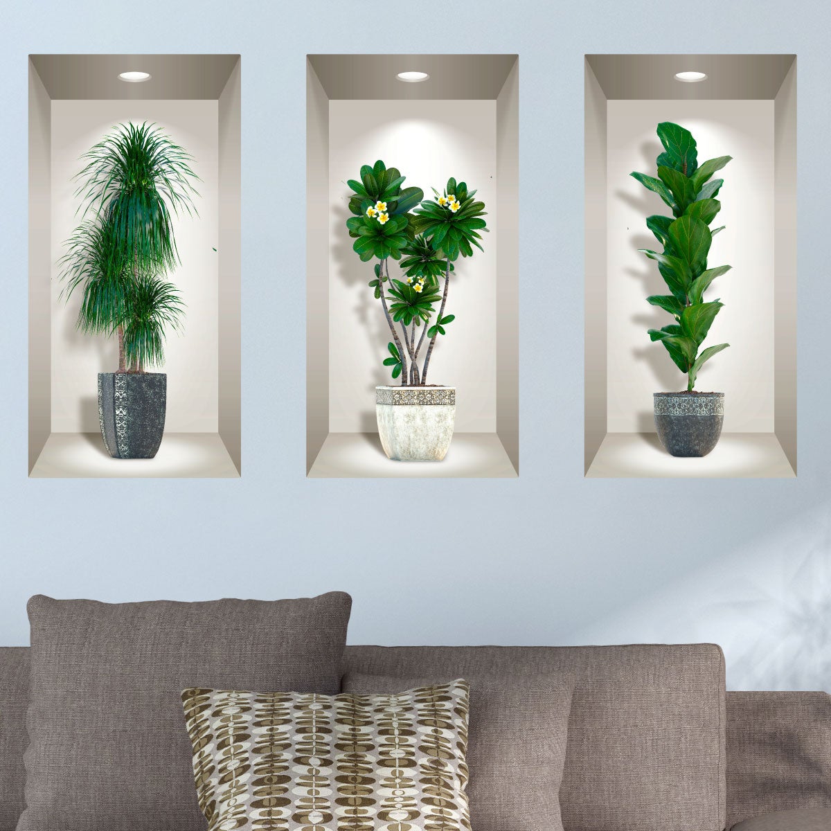 Stickers Muraux 3D Vase Et Plantes Réalistes - Décoration Salon Chambre 23x50cm Lot De 3