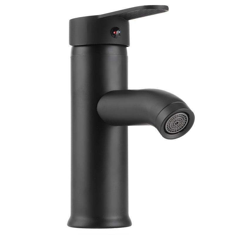 Bateria umywalkowa łazienkowa ze stali nierdzewnej, mieszacz ciepłej i zimnej wody, czarna, niska